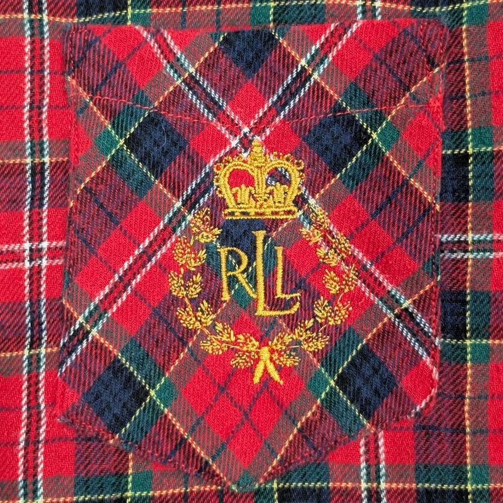 Lauren Ralph Lauren Red Plaid Tartan Women's Button Down Shirt Dress RL Crest M - Picture 4 of 10